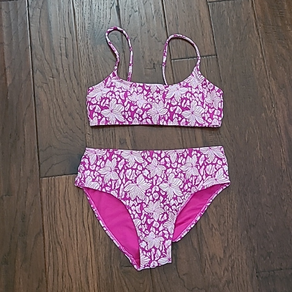 Cabana Del Sol Pink & White Bikini Set size Large